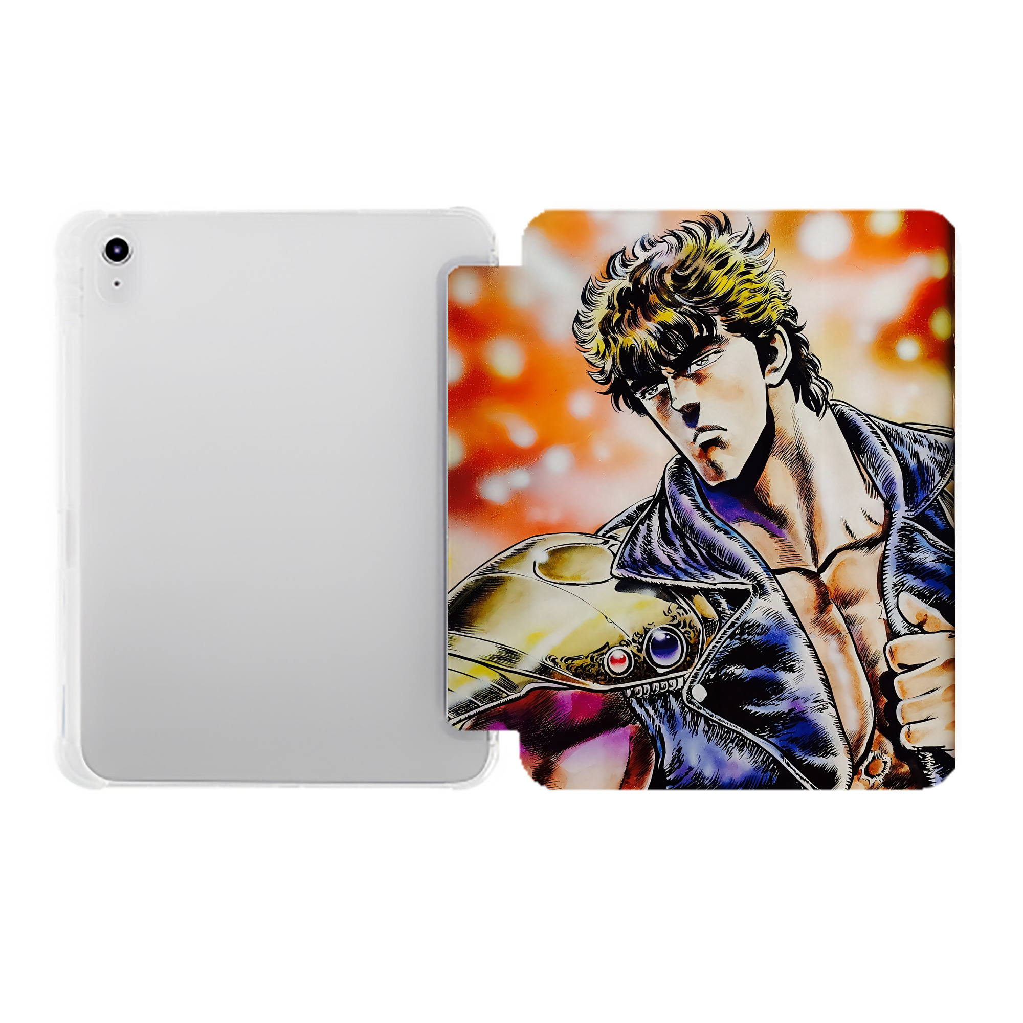 （画像用） 北斗の拳 Fist of the North Star IPad ケース ペン収納付き 三つ折りスタンド PUレザー×シリコン 対応機種9.5/10.5/10.9インチ